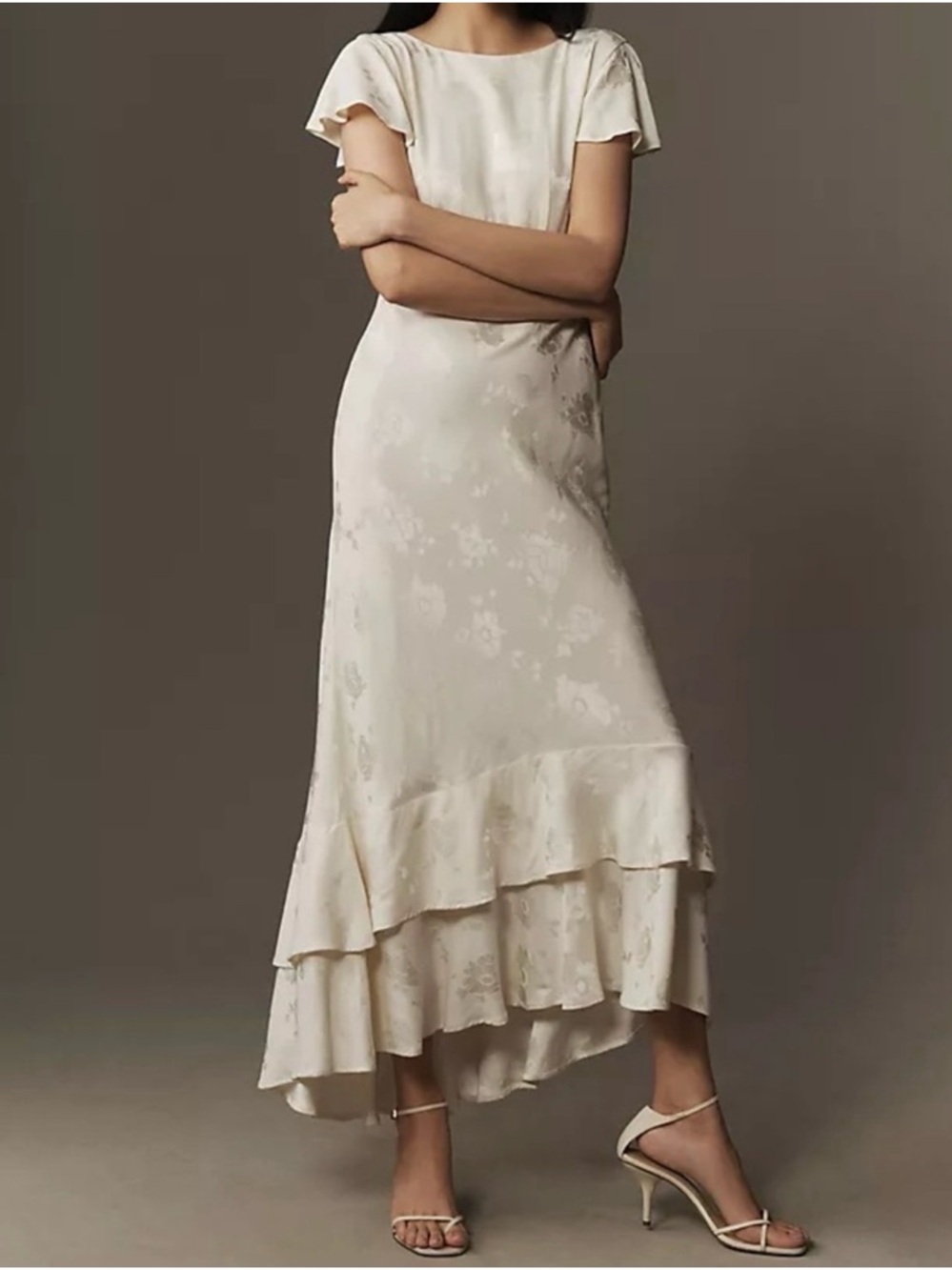 Cream ruffle midi dress- RIXO bridal